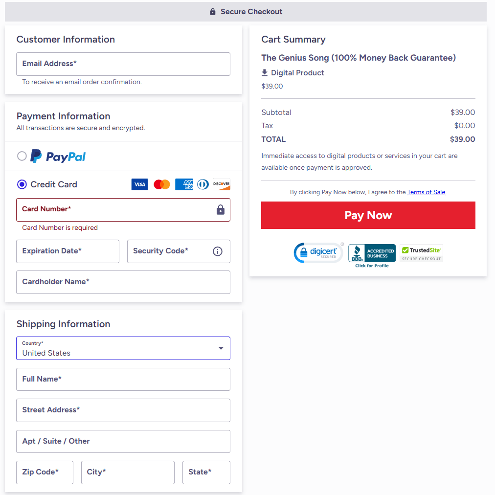 Genius Song order page